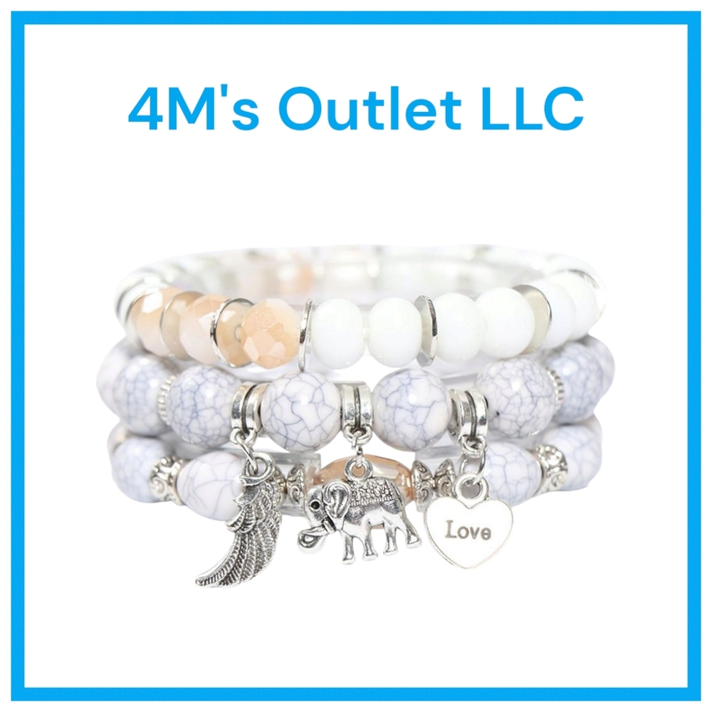 Source Unknown White and Silver Charm Bracelet Trio